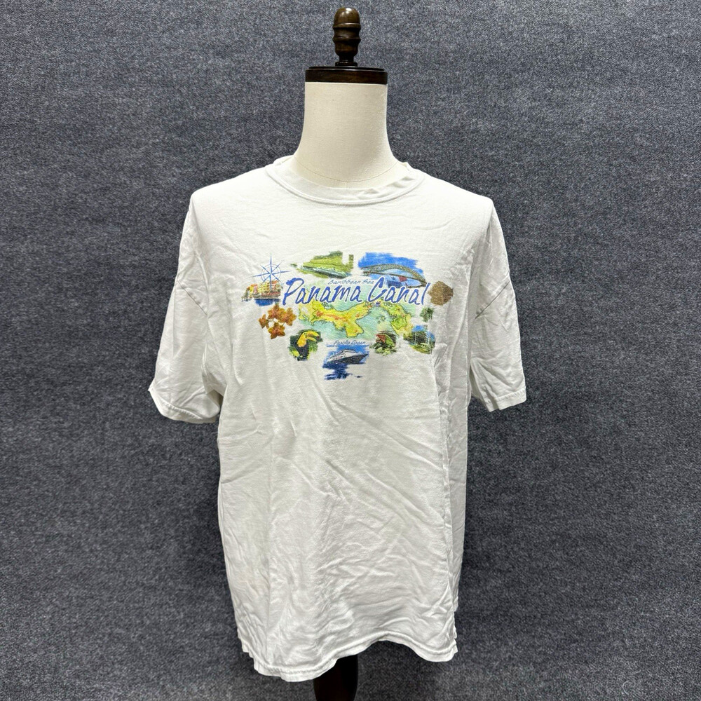 Vintage Panama Canal T Shirt Mens XL Gildan Heavy Cotton Caribbean Sea Graphic